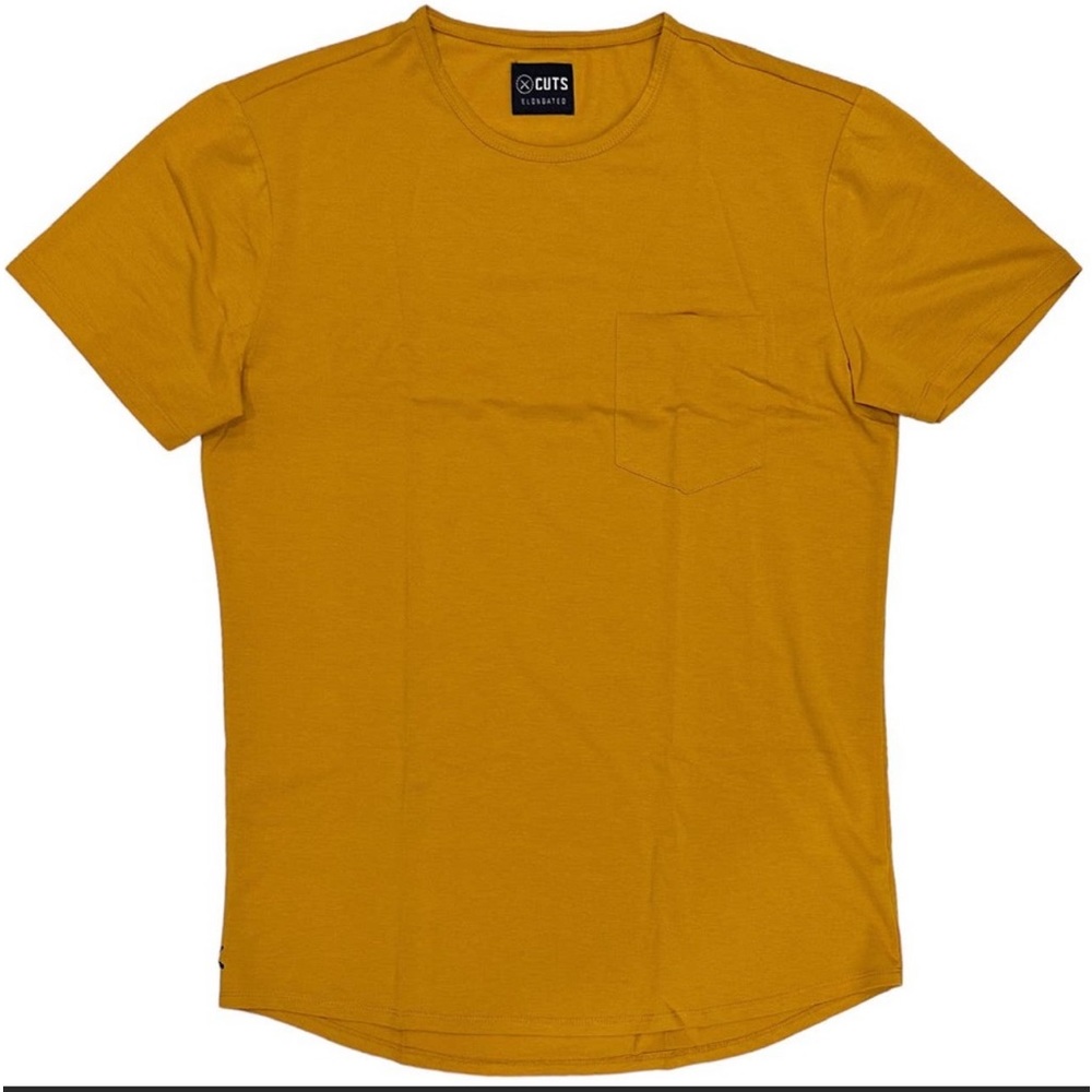 Cuts Clothing Men's Elongated 4 Way Stretch Tee T-Shirt With Pocket - Mustard